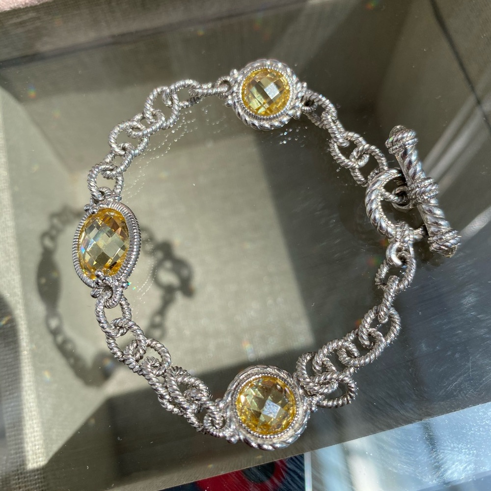 Authentic Judith Ripka SS 18K Gold Yellow Canary Crystal Stone Bracelet